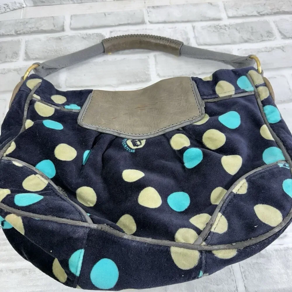 Vintage Juicy Couture Y2K Handbag Green Velour Poka Dot Shoulder Bag Purse